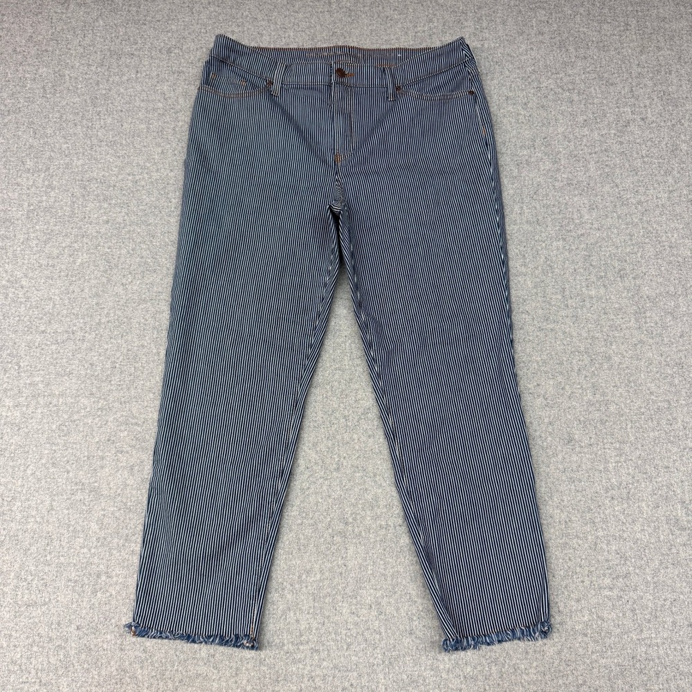 Chico's | Railroad Stripe So Slimming Girlfriend Ankle Jeans | 2 | Blue White